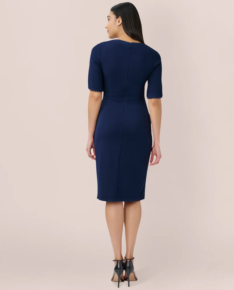 ADRIANNA PAPELL AP1D104679 CREPE PEARL TRIM SHORT DRESS ADRIANNA PAPELL AP1D104679 CREPE PEARL TRIM SHORT DRESS