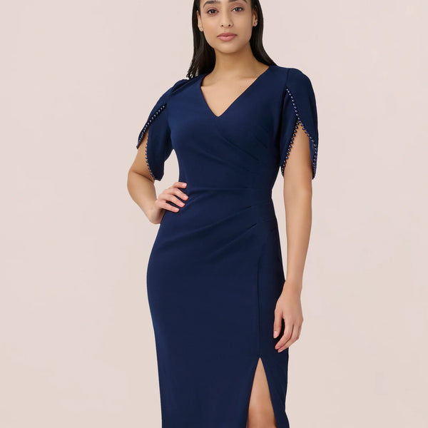 adrianna papell pearl trim crepe midi dress Adrianna Papell Pearl Crepe Trim Dress by Adrianna Papell