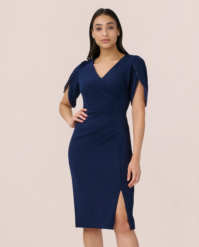 ADRIANNA PAPELL AP1D104679 CREPE PEARL TRIM SHORT DRESS ADRIANNA PAPELL AP1D104679 CREPE PEARL TRIM SHORT DRESS