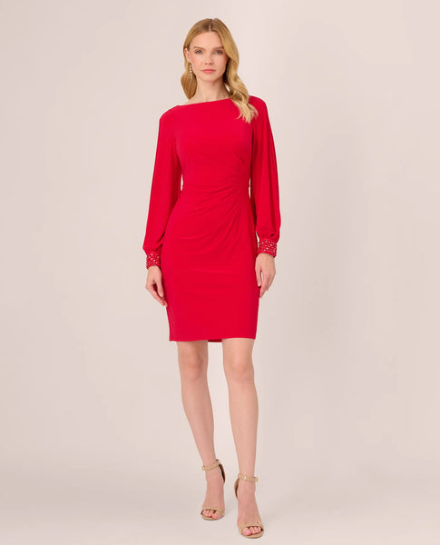 ADRIANNA PAPELL AP1D105124 BEADED CUFF SHORT DRESS