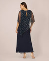 ADRIANNA PAPELL AP1E210218 WOMENS BEADED POPOVER MIDI DRESS MIDNIGHT