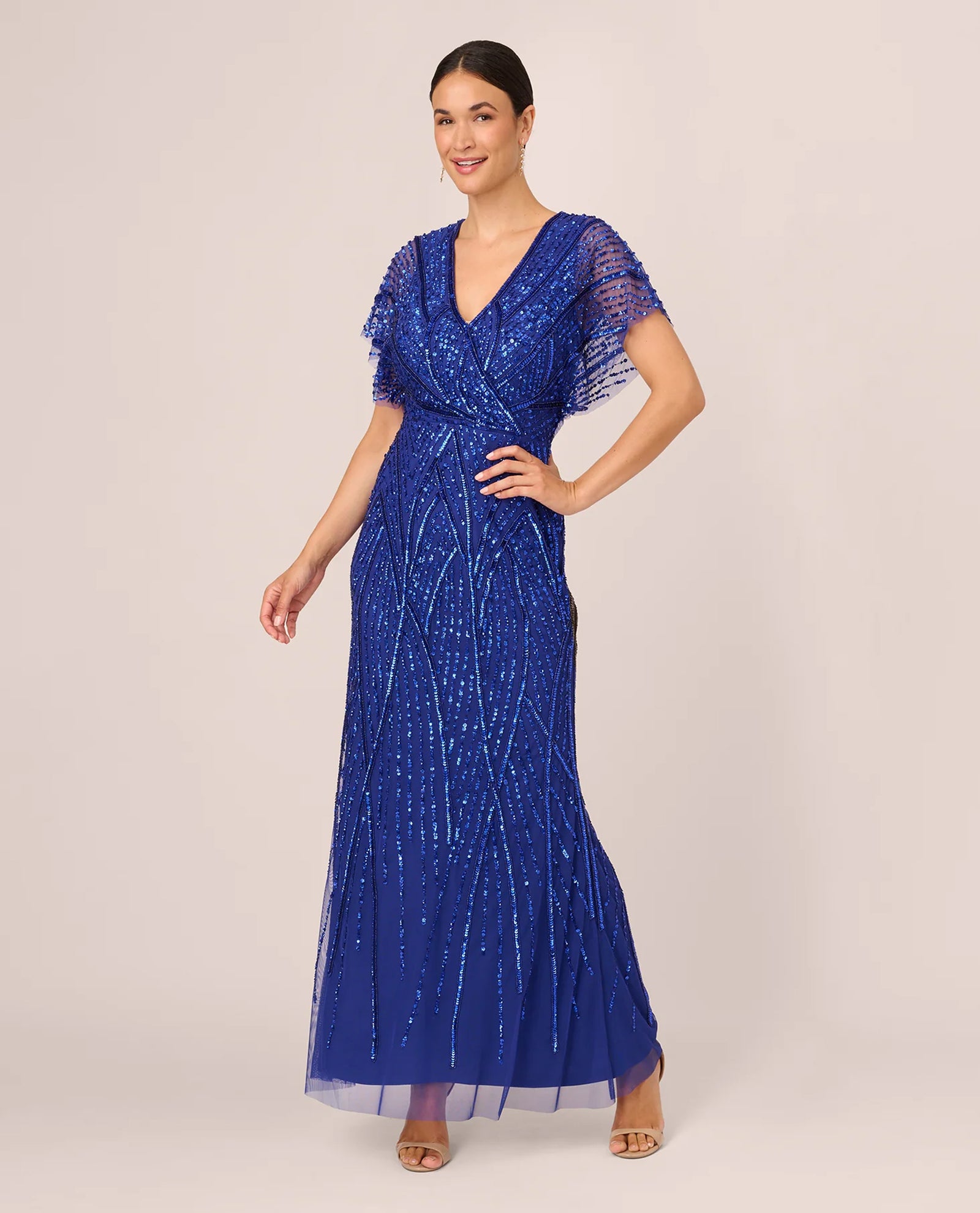 ADRIANNA PAPELL AP1E210884 PETITE BEADED MERMAID DOLMAN SLEEVE