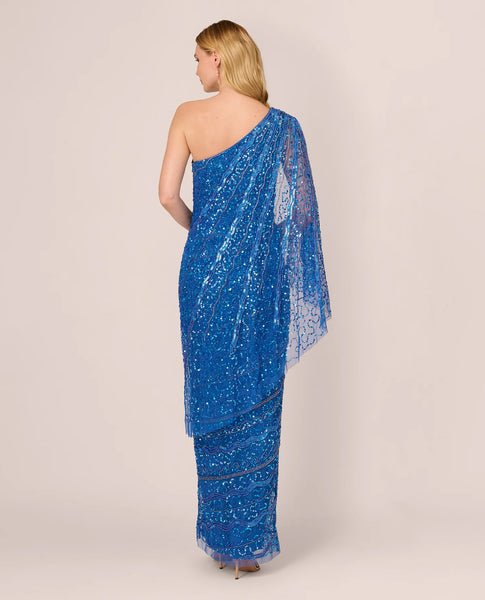 ADRIANNA PAPELL AP1E210904 ONE SHOULDER BEADED GOWN