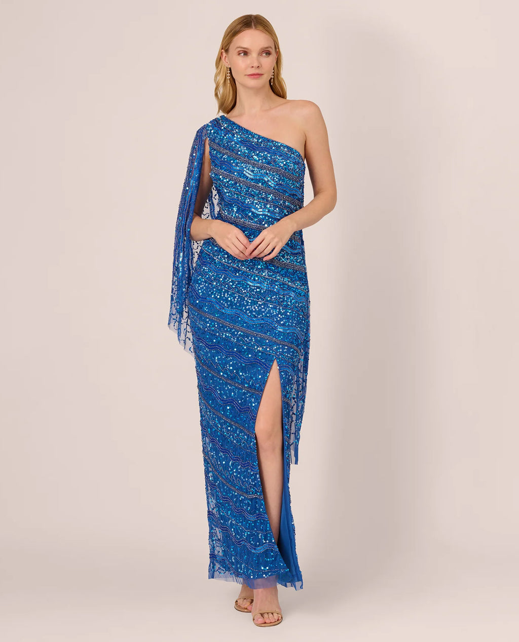 Adrianna papell one shoulder beaded gown best sale