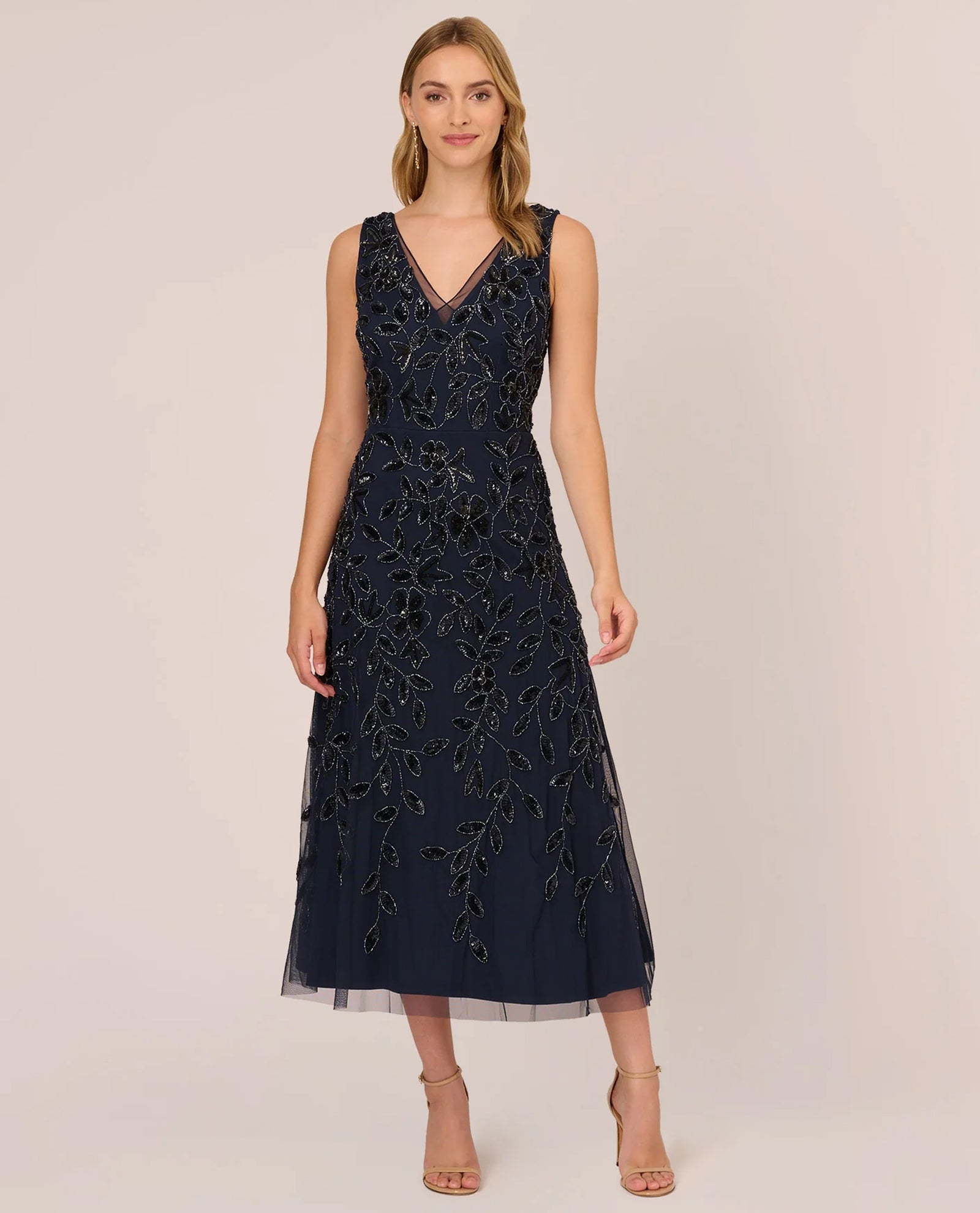 ADRIANNA PAPELL AP1E211056 ANKLE LENGTH BEADED GOWN