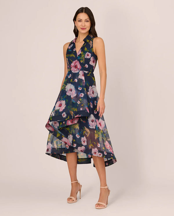 ADRIANNA PAPELL AP1E211082 FLORAL PRINT HI-LO DRESS navy