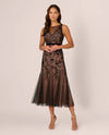 ADRIANNA PAPELL AP1E211558 ILLUSION NECKLINE BEADED DRESS BLACK/ROSE GOLD