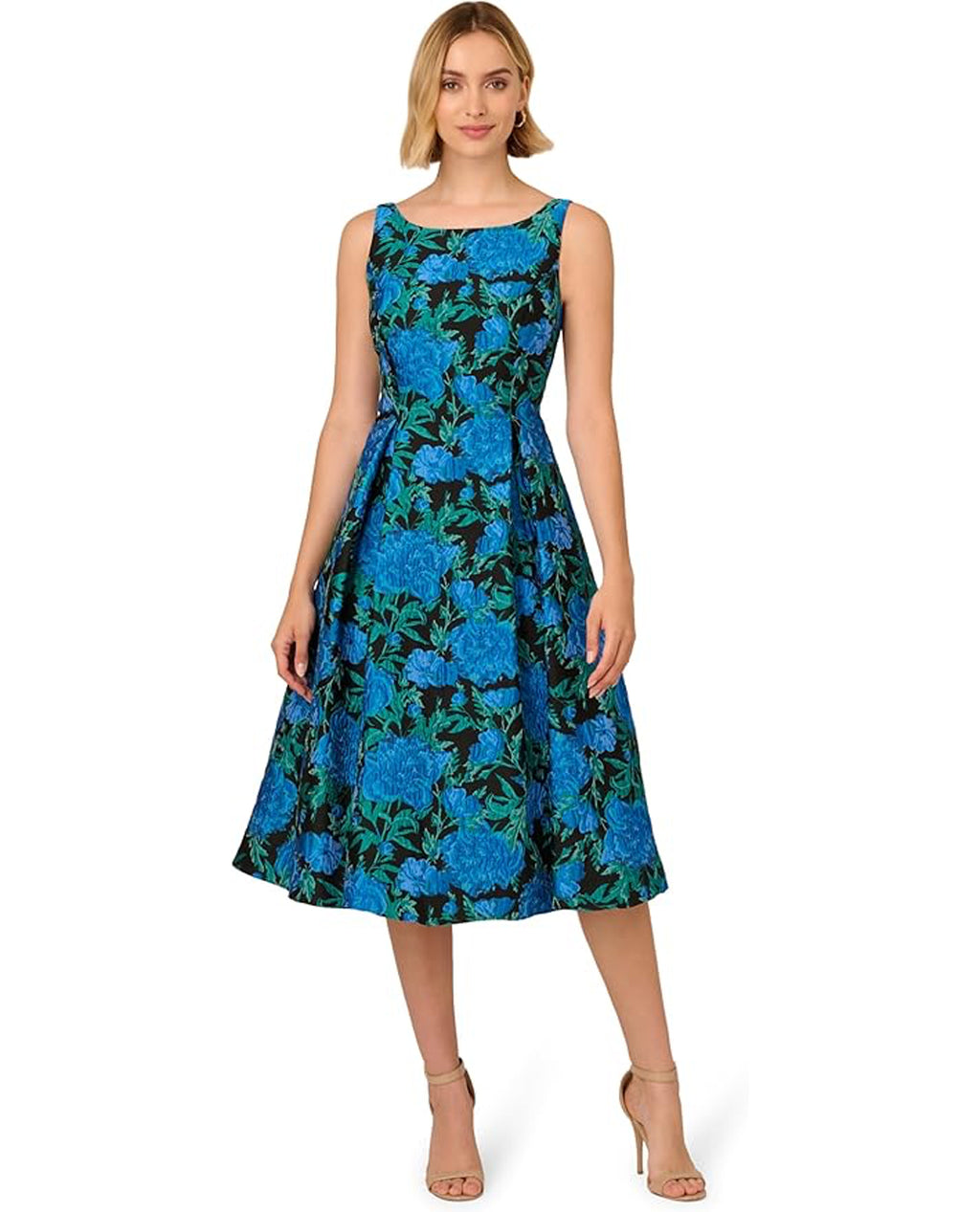 adrianna papell women's boat-neck fit & flare midi dress AP1E211695 BOAT NECK JACQUARD colour 02/5379 Color:Berry Rose with side pockets adding Dolce & Gabbana Black