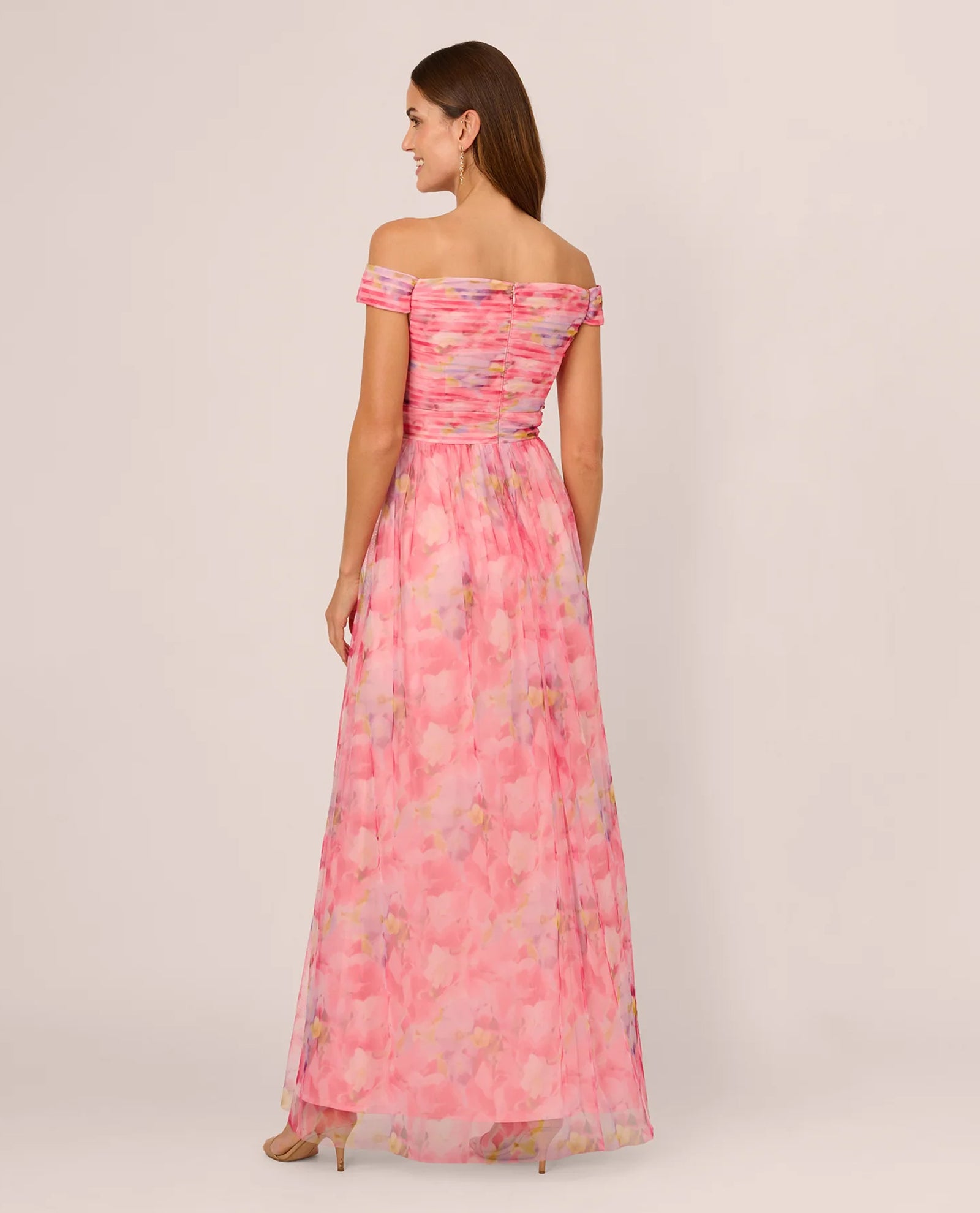 adrianna papell floral dress ADRIANNA PAPELL AP1E211921 PETITE FLORAL OFF SHOULDER DRESS