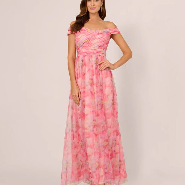 women's prom dresses near me Glitter-Print Long Prom Dress with Sheer Waist Smoky Blue / 4