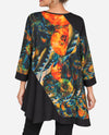 ASYMETRIC FEATHER/FLOWER PRINT JERSEY TUNIC