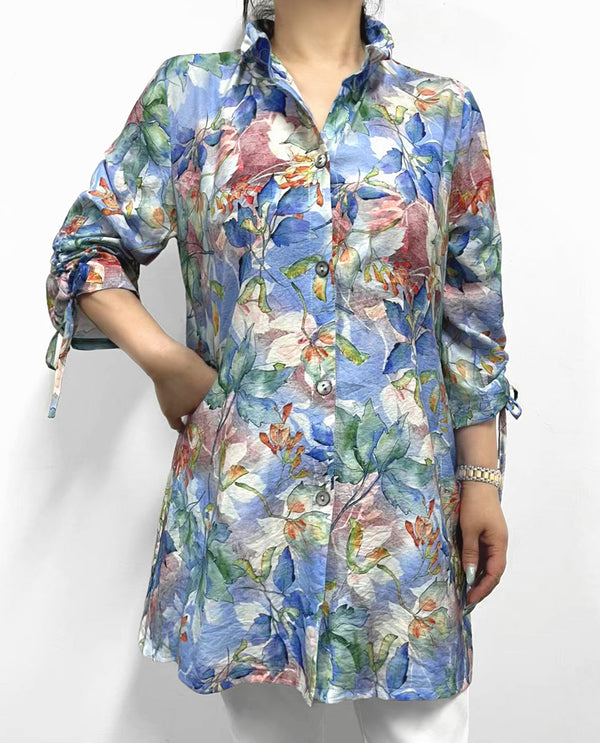 CREATION AT163 FLORAL BLOUSE BLUE
