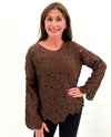 AZI Z13589 FLORA SCALLOP LACE CROCHET TOP dark brown