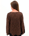 AZI Z13589 FLORA SCALLOP LACE CROCHET TOP dark brown back