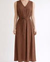 AZ FY3673 V-NECK MAXI W/ FLOWER PIN BROWN