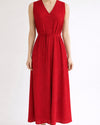 AZ FY3673 V-NECK MAXI W/ FLOWER PIN RED 