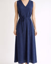 AZ FY3673 V-NECK MAXI W/ FLOWER PIN NAVY