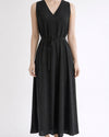 AZ FY3673 V-NECK MAXI W/ FLOWER PIN BLACK