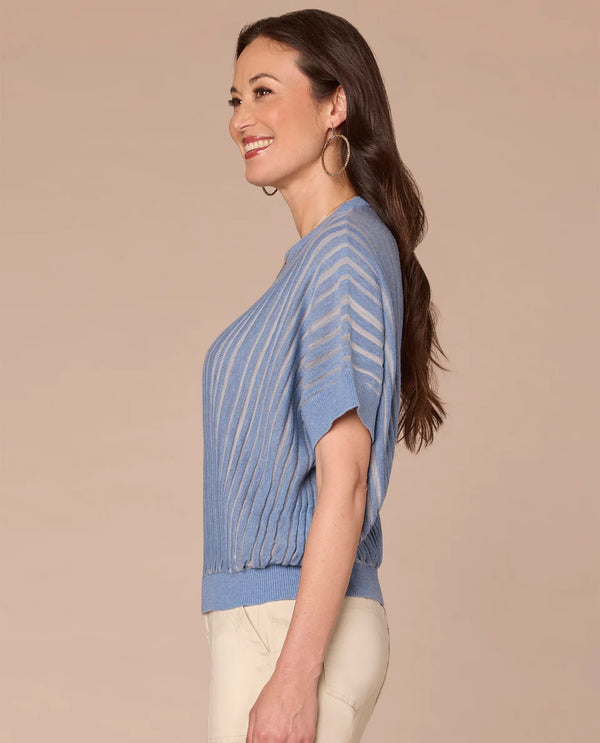 DEMOCRACY B6940NOSW DOLMAN SHORT SLEEVE 2 TONE SWEATER HORIZON BLUE