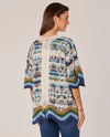 DEMOCRACY B71896G1E PRINT KIMONO CROCHET BORDER NAVY MOCHA MULTI