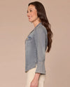 DEMOCRACY B74269UUL 3/4 SLEEVE BUTTON DOWN DENIM SHIRT LIGHT BLUE
