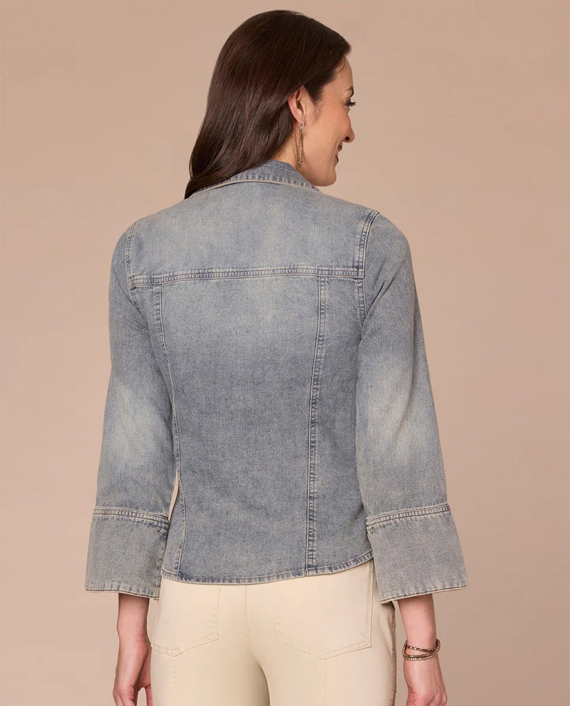 DEMOCRACY B74269UUL 3/4 SLEEVE BUTTON DOWN DENIM SHIRT LIGHT BLUE