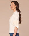 DEMOCRACY B79762A5E 3/4 DOLMAN SLEEVE DIE CUT EMBROIDERED TOP OFF WHITE