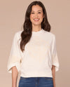 DEMOCRACY B79762A5E 3/4 DOLMAN SLEEVE DIE CUT EMBROIDERED TOP OFF WHITE