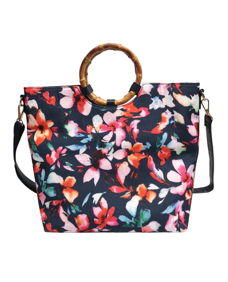BAMBOO RING HANDLE TOTE 21568 FLORAL