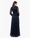 BETSY & ADAM A24903 METALLIC L/S V-NECK WRAP GOWN navy blue