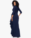 BETSY & ADAM A27594 CREPE RUFFLE DRESS AZURE BACK