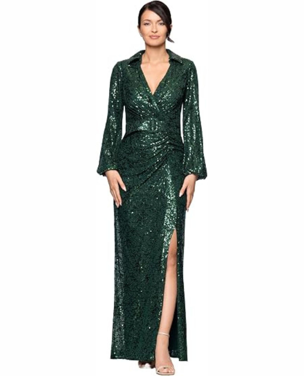 BETSY ADAM A27596 SEQUIN SURPLICE WITH BELT