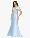 BETSY ADAM A27701 MIKADO OFF SHOULDER GOWN LIGHT BLUE