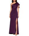 BETSY & ADAM A27971 ONE SHOULDER RUCHED GOWN plum