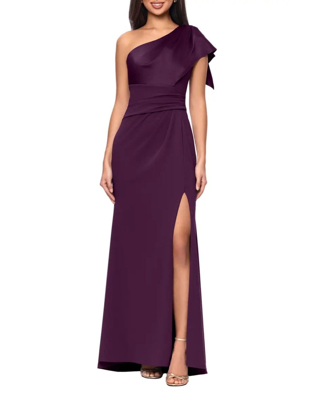 BETSY & ADAM A27971 ONE SHOULDER RUCHED GOWN