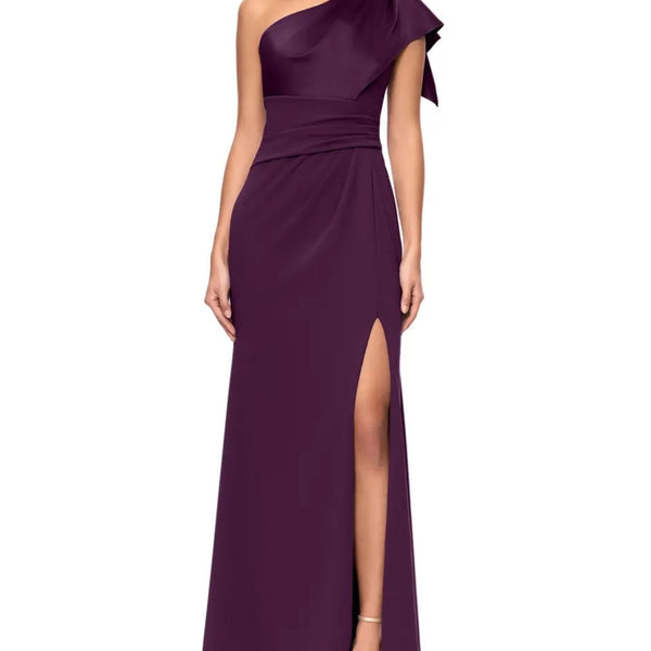 BETSY & ADAM ONE SHOULDER RUCHED GOWN
