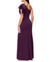 BETSY & ADAM A27971 ONE SHOULDER RUCHED GOWN plum back
