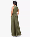 BETSY & ADAM A27993 PLEATED SKIRT GOWN OLIVE BACK