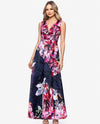 BETSY & ADAM A28185 FLORAL PRINT V-NECK DRESS NAVY