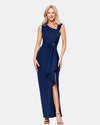 BETSY & ADAM ASYMETRIC NECKLINE SCUBA GOWN NAVY