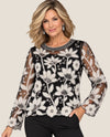 BEULAH AM2073 SCALLOP HEM FLORAL BEADED TOP BLACK