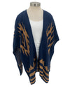 PINKILICIOUS BKT4103 AZTEC PRINT SWEATER SHAWL WRAP NAVY/MUSTARD