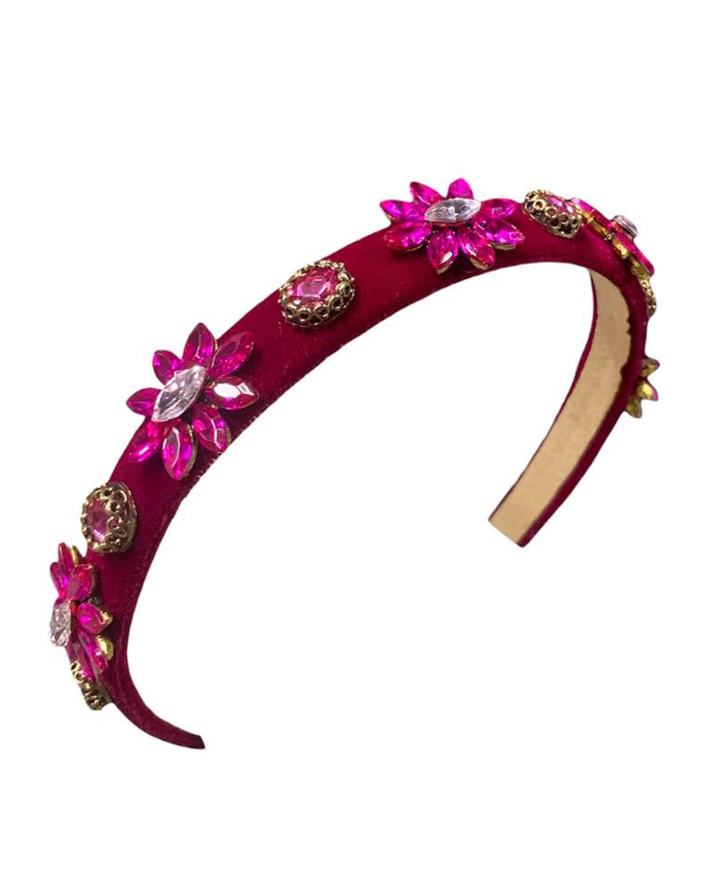 BL10783 CRYSTAL FLOWER & GOLD HEADBAND PINK