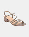 BLOSSOM HAZEL 39T SHIMMER BLOCK HEEL SANDAL PEWTER