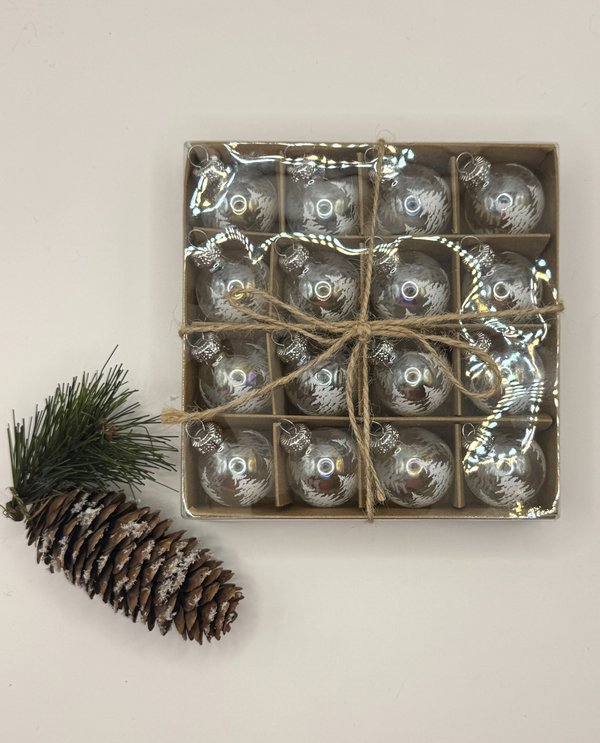 BOX OF 16 MINI 1" GLASS ORNAMENTS 56343A,B