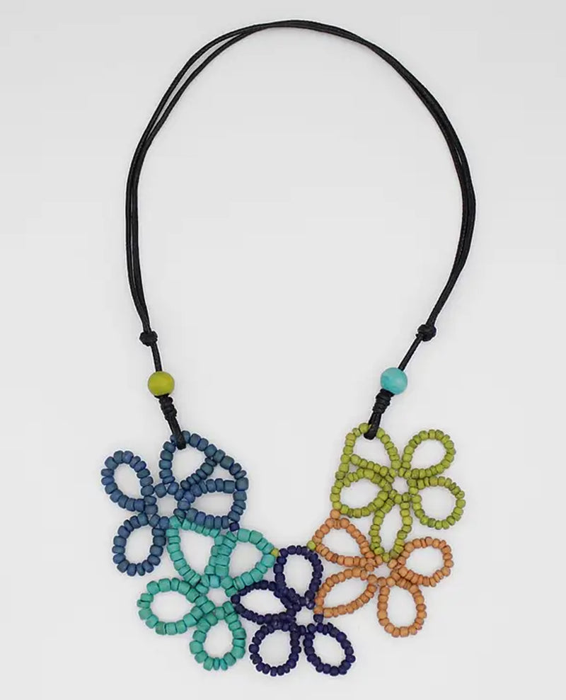 SYLCA BP24N01 BEADED FLOWER NECKLACE OCEAN