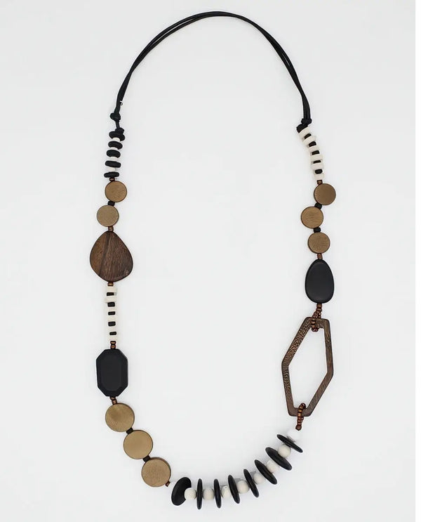 SYLCA BP24N17 WOOD BEAD GABBY NECKLACE BROWN