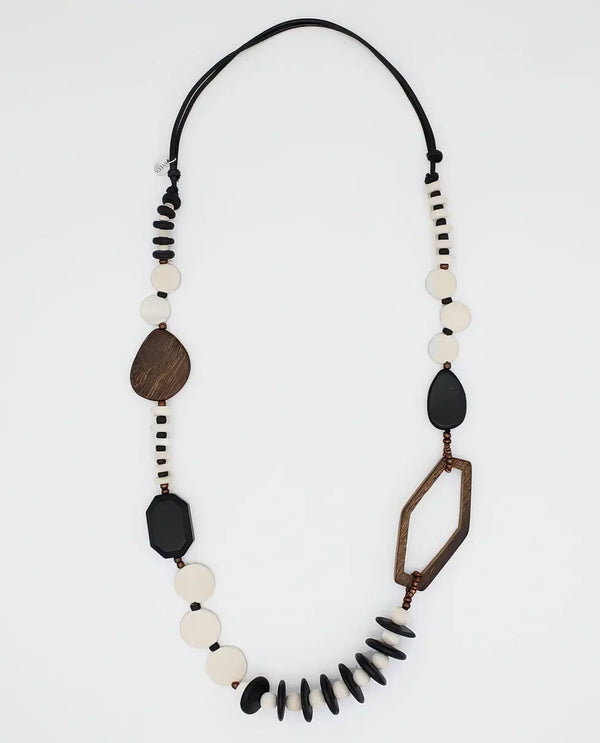 SYLCA BP24N17 WOOD BEAD GABBY NECKLACE WHITE