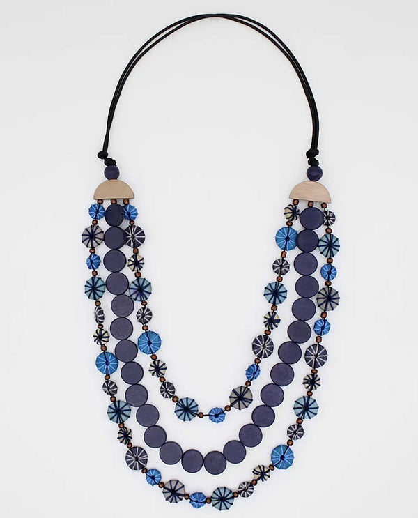SYLCA BP24N27 OCEAN BREEZE TRIPLE STRAND NECKLACE BLUE