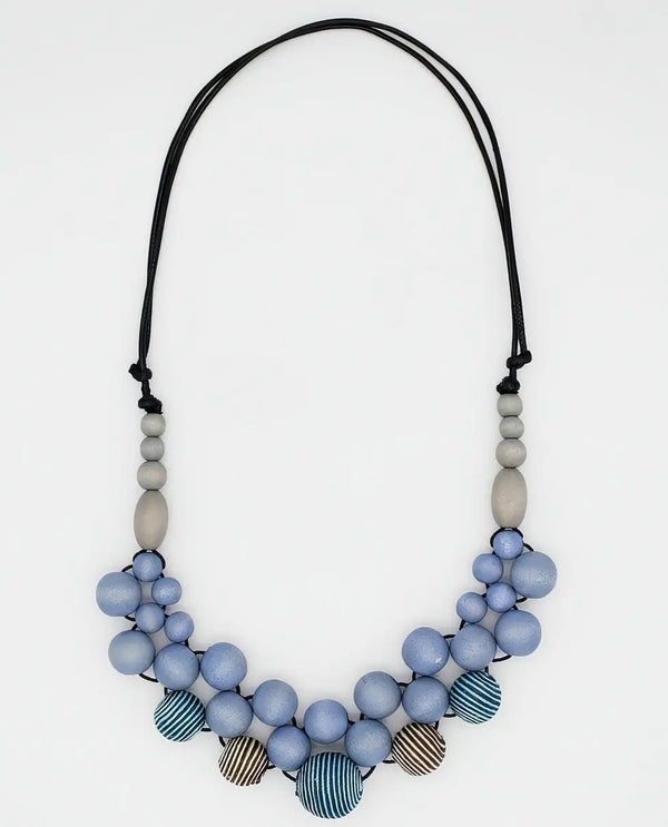 SYLCA BP25N17 WOOD BEAD AUDREY NECKLACE BLUE